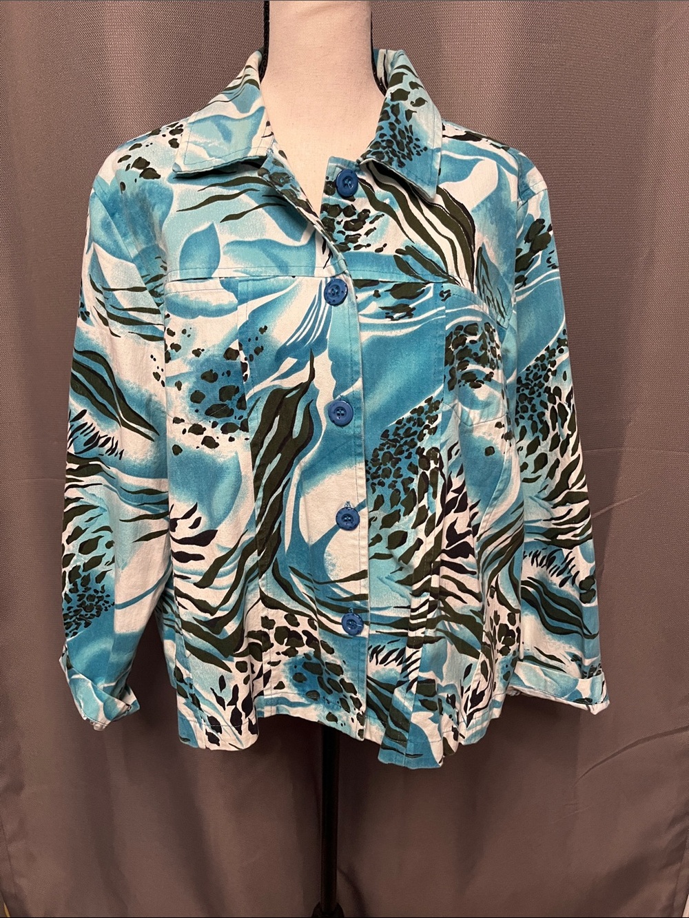 Blue Patterned Women's Jean Jacket